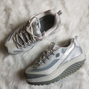 Skechers Shape Ups White Silver Blue Womens Sz 6.5